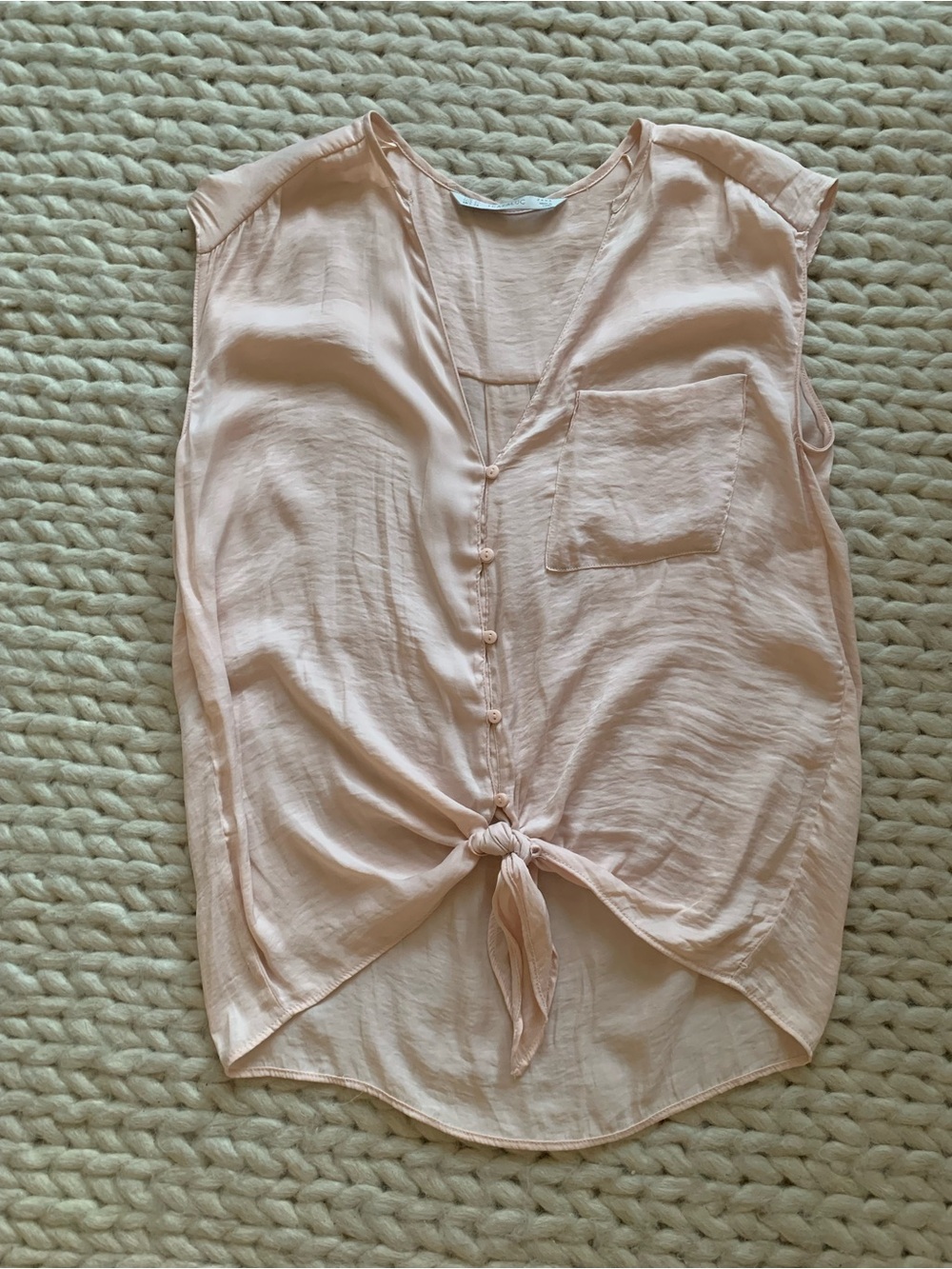 Zara Blush Pink Tie-Front Sleeveless Top